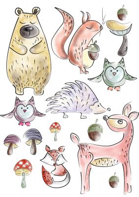 Naklejki Leśne zwierzęta arkusz nacinany